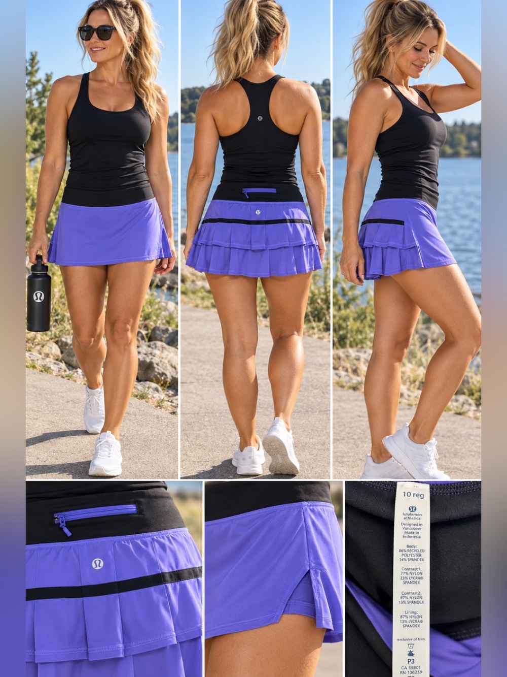 Lululemon Run Pace Setter Skirt Power Purple Black Size 10 Regular Tennis Runnin